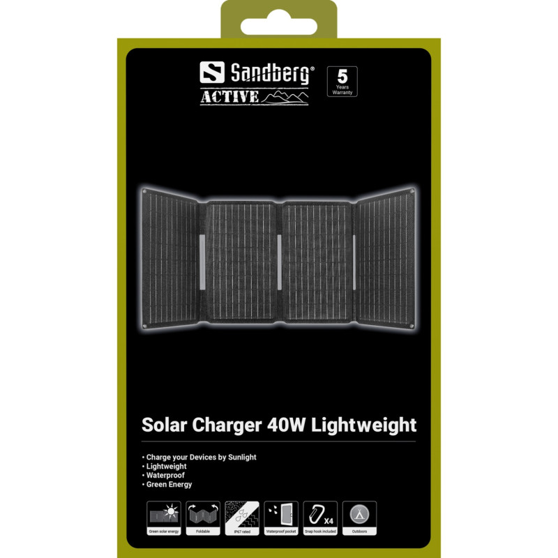Сонячна панель Sandberg 40W (83x32,1см) DC40W, 5V/3.4A USB-A (23W) + 5V/3A QC3.0 + USB-C PD(30W)