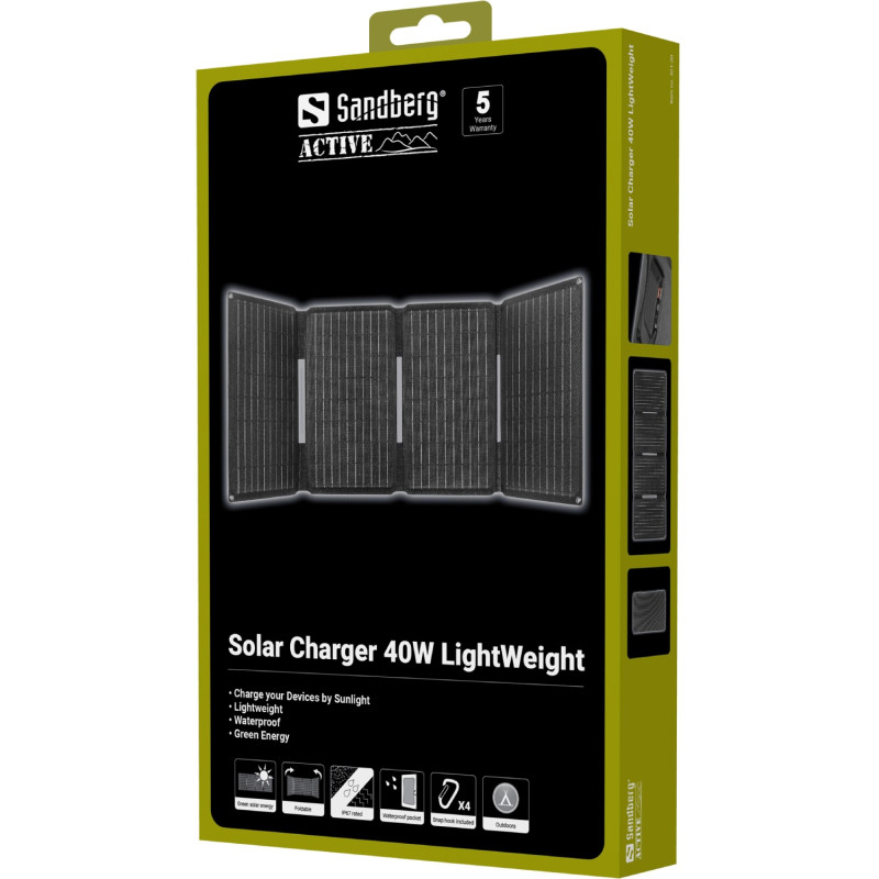 Сонячна панель Sandberg 40W (83x32,1см) DC40W, 5V/3.4A USB-A (23W) + 5V/3A QC3.0 + USB-C PD(30W)