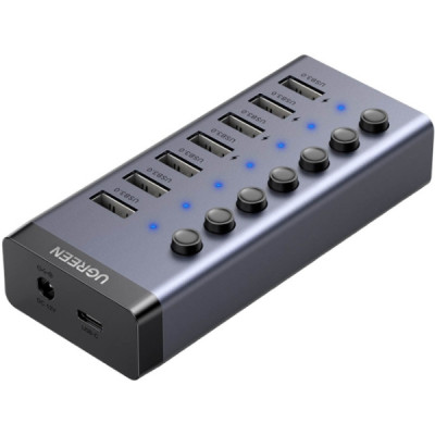 Хаб USB 3.0 -> USB to 7xUSB 3.0 з додатковим живленням Type-C  12V 2A CM481 Ugreen