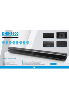 Акустична система 3.0 HP Саундбар DHS-9100 60W,LED display,Bluetooth,HDMI,USB,AUX,Optical