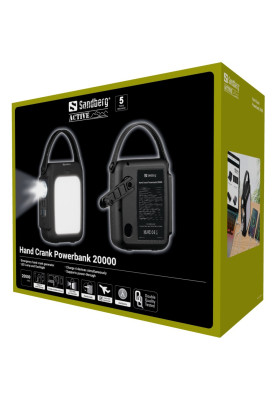 УМБ Sandberg 20000mAh 20W, динамо-зарядка, UPS mode, QC3.0, 2хUSB 2xType-C ліхтарик, прожектор
