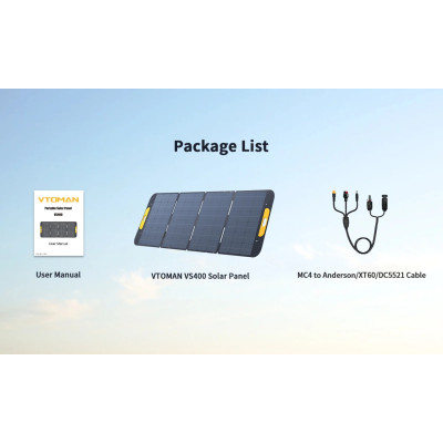 Сонячна панель Vtoman 400W 40V IP67 MC-4/Anderson/XT60/DC5521