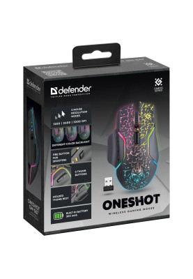 Мишка Defender Oneshot GM-067, бездротова, ігрова, 7 кн, LED 3200 dpi,чорна