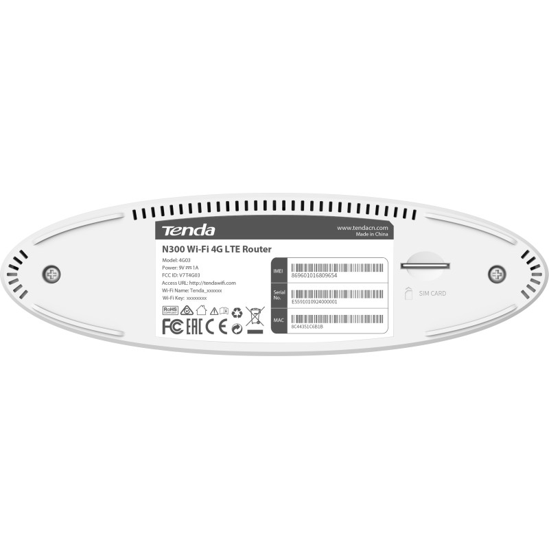 Маршрутизатор Tenda 4G03 N300, 4G/LTE, 1xFE LAN, 1xFE LAN/WAN, Cлот для SIM- карти