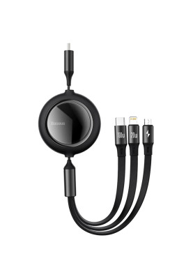 Кабель USB-C Bright Mirror Retractable 3 in 1 (Micro USB+Lightning+Type-C) 100W (1.2m) Black Baseus