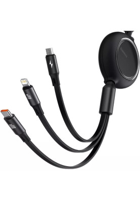 Кабель USB-C Bright Mirror Retractable 3 in 1 (Micro USB+Lightning+Type-C) 100W (1.2m) Black Baseus