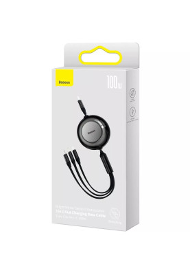 Кабель USB-C Bright Mirror Retractable 3 in 1 (Micro USB+Lightning+Type-C) 100W (1.2m) Black Baseus