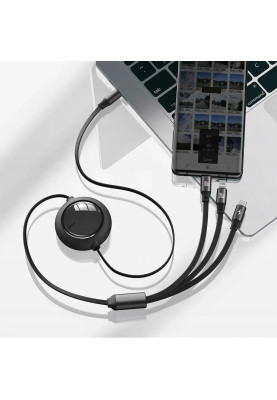 Кабель USB-C Bright Mirror Retractable 3 in 1 (Micro USB+Lightning+Type-C) 100W (1.2m) Black Baseus