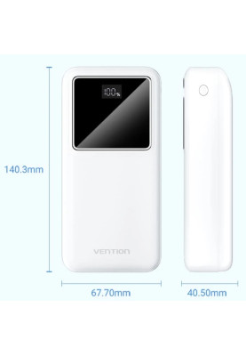 УМБ Vention 30000mAh 22.5W 3A, PD,QC3.0, Micro-USB,USB-C,2xUSB-A,LED Display White