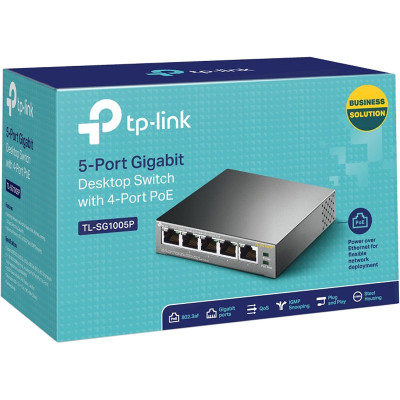 Комутатор TP-Link TL-SG1005P, 5 портовий, 10/100/1000 / POE Комутатор TP-Link TL-SG1005P, 5 портовий, 10/100/1000 / POE