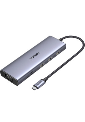 Док-станція USB3.1 Type-C --> HDMI/VGA/USB 3.0х3/RJ45/SD/TF/PD/3,5мм TRRS 100W 10-in-1 CM498 Ugreen