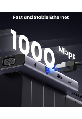 Док-станція USB3.1 Type-C --> HDMI/VGA/USB 3.0х3/RJ45/SD/TF/PD/3,5мм TRRS 100W 10-in-1 CM498 Ugreen