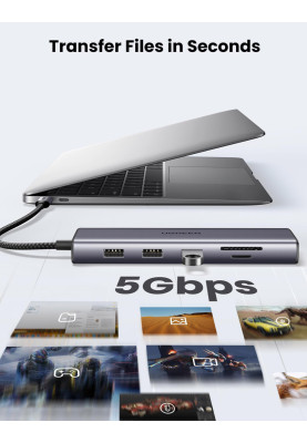 Док-станція USB3.1 Type-C --> HDMI/VGA/USB 3.0х3/RJ45/SD/TF/PD/3,5мм TRRS 100W 10-in-1 CM498 Ugreen