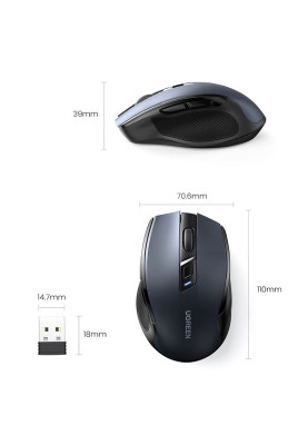Мишка UGREEN 2.4GHz MU006, бездротова, 4000dpi., 4кн.,Silence Design, Чорна