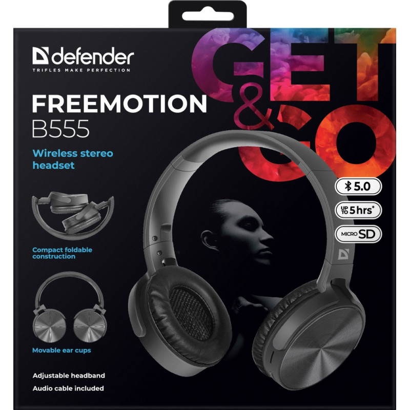 Навушники з мікрофоном Defender FreeMotion B555 Bluetooth, чорні