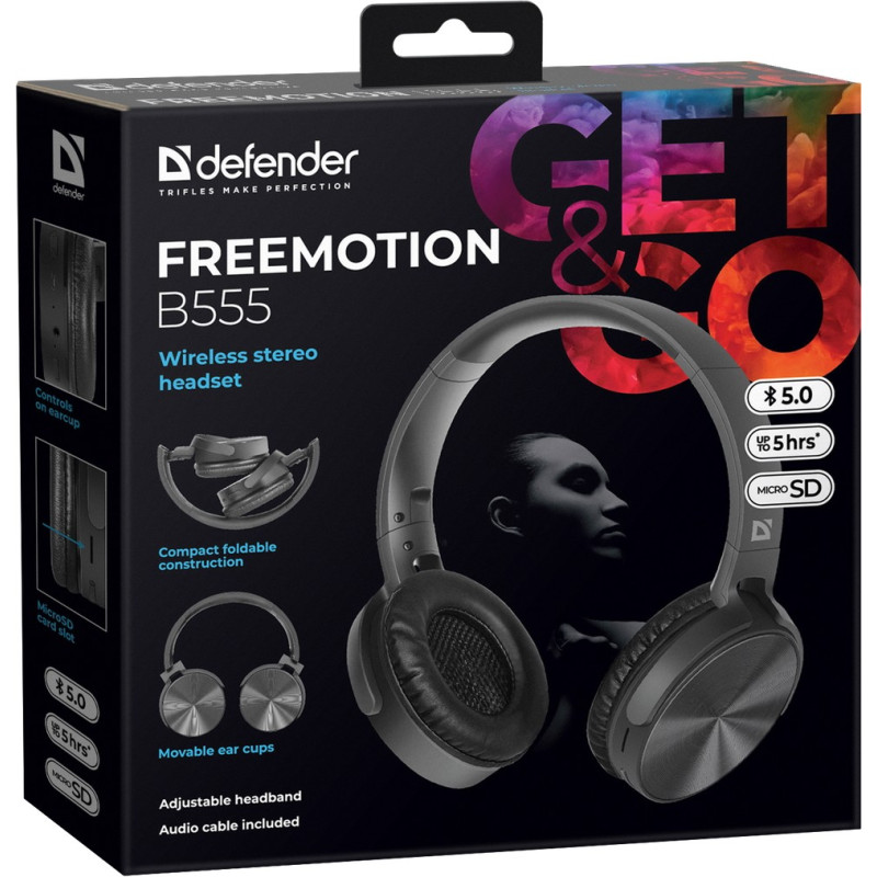 Навушники з мікрофоном Defender FreeMotion B555 Bluetooth, чорні