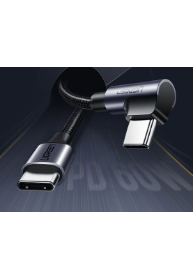 Кабель USB 2.0 Type-C M-M, 2 м, (60W) Чорний+Cірий, 90°Angle US255 UGREEN