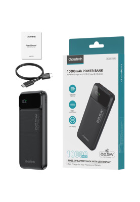 УМБ Choetech 10000mAh 22.5W PD,QC3.0 2USB-A+USB-C Black