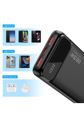 УМБ Choetech 10000mAh 22.5W PD,QC3.0 2USB-A+USB-C Black