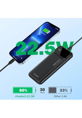 УМБ Choetech 10000mAh 22.5W PD,QC3.0 2USB-A+USB-C Black