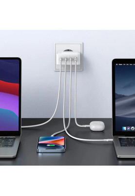 Зарядний пристрій 4xUSB 100W (3хUSB-C+USB-A) Gan білий CD226 Ugreen