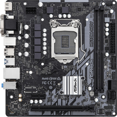 Материнська плата ASRock H510M-HDV R2.0 (1200/H510, 2*DDR4, 1xPCIex16, HDMI/DVI/VGA, 4xSATAІІІ, GLan, 7.1ch, mATX)
