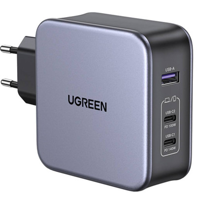 Зарядний пристрій 3xUSB 140W (2хUSB-C+USB-A) Gan CD289 with C to C Cable 1.5 м Gray Ugreen