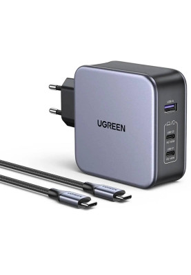 Зарядний пристрій 3xUSB 140W (2хUSB-C+USB-A) Gan CD289 with C to C Cable 1.5 м Gray Ugreen