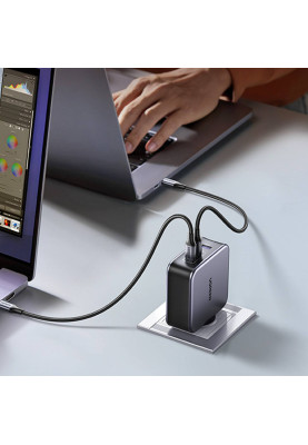 Зарядний пристрій 3xUSB 140W (2хUSB-C+USB-A) Gan CD289 with C to C Cable 1.5 м Gray Ugreen