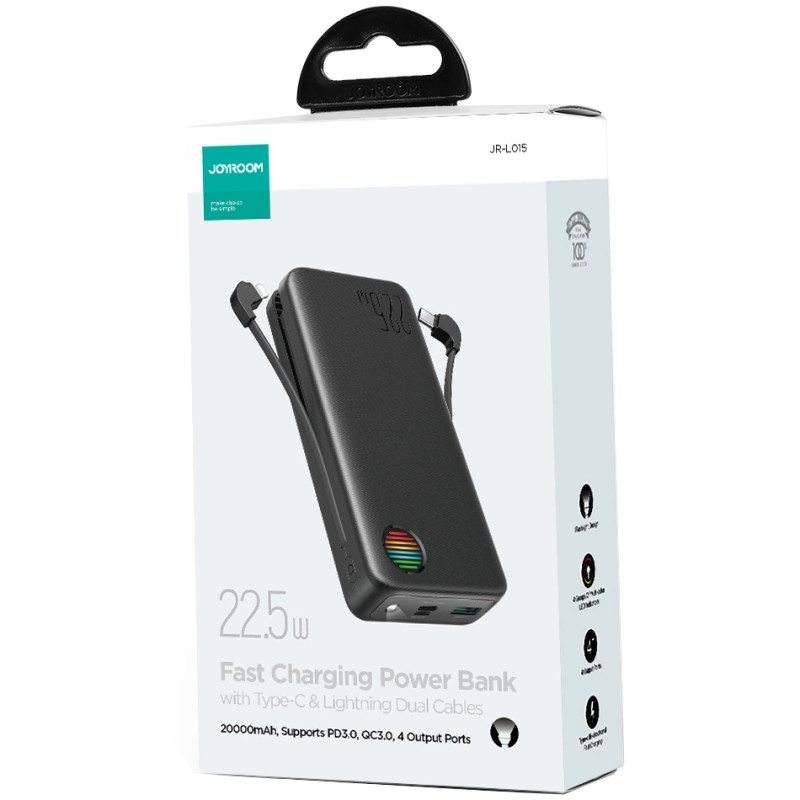 УМБ Joyroom 20000mAh 22.5W PD QC3.0 USB-C Lightning Cables black