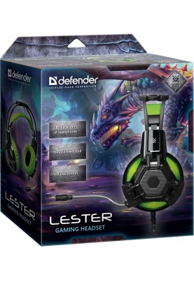 Ігрова гарнітура Defender Lester чорно-зелена, кабель 2,2 м