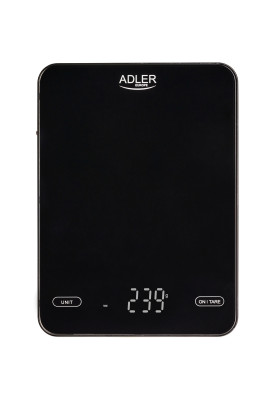 Ваги кухонні Adler AD 3177 black електронні/ 10кг/ г; мл, унція/ USB type C/ автовимкнення/ скло