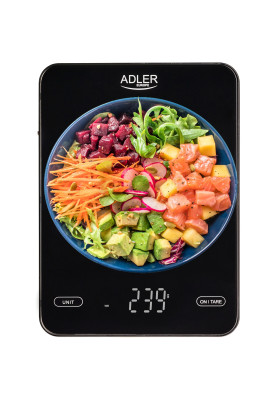 Ваги кухонні Adler AD 3177 black електронні/ 10кг/ г; мл, унція/ USB type C/ автовимкнення/ скло