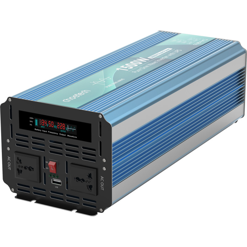 Інвертор Choetech з зарядкою, функція ДБЖ 12\220V 1500Вт, LiFePO₄/Li-ion/AGM/GEL, чиста синусоїда