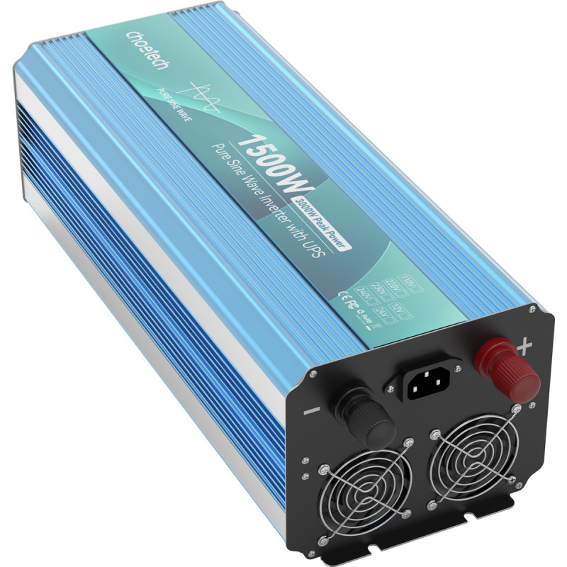 Інвертор Choetech з зарядкою, функція ДБЖ 12\220V 1500Вт, LiFePO₄/Li-ion/AGM/GEL, чиста синусоїда