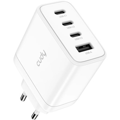 Зарядний пристрій 4xUSB 70W, (GaN, 1хUSB-C, QC+PD 3.0, вилка ЄС, для iPhone 12) , Cudy