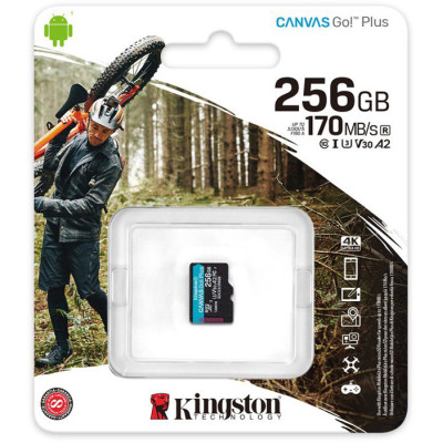 Memory card SD Kingston 256GB microSDXC C10 UHS-I U3 A2 R170/W90MB/s Canvas Go Plus