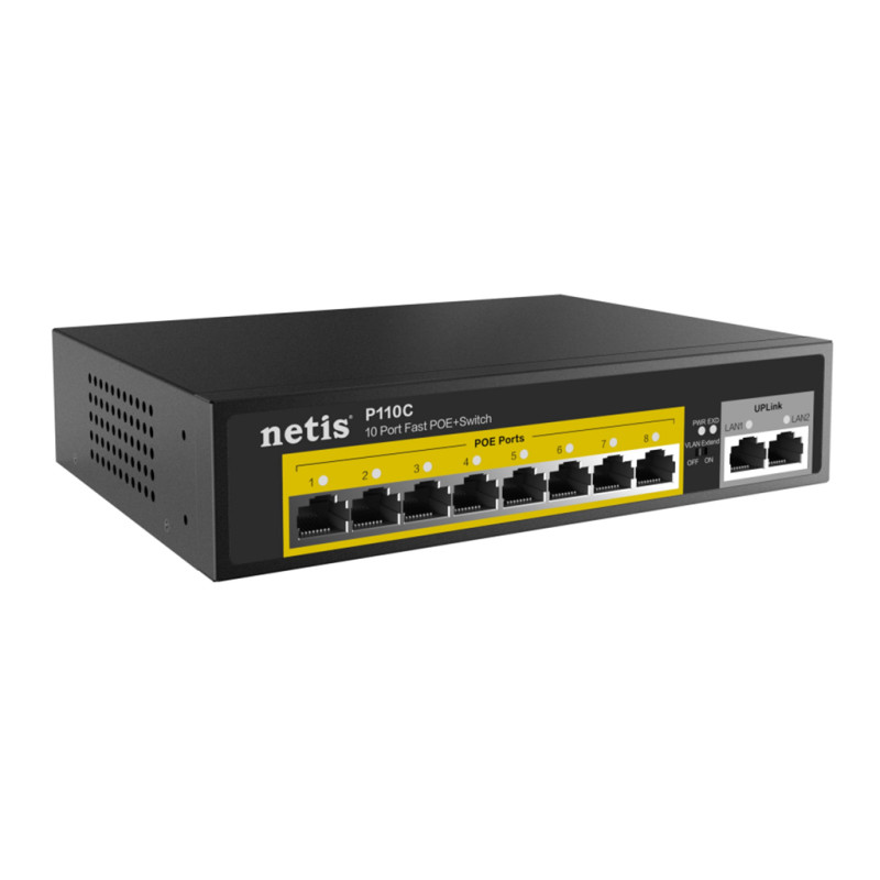 Комутатор Netis P110C, 8хPOE 10/100 Мбіт/с, 2х10/100 Мбіт/с RJ45