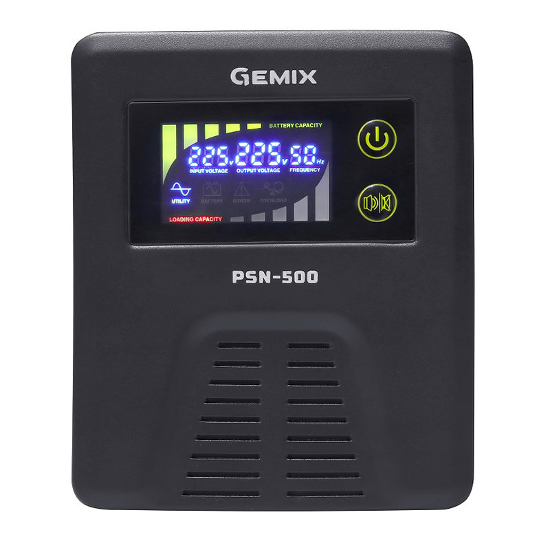 ДБЖ Gemix PSN-500, 500VA/300W 12V/220V, 15А, 1*Schuko, без АКБ