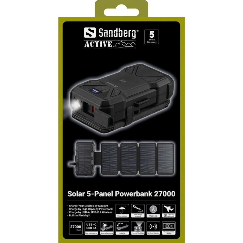 УМБ сонячна 5-Panel 8W Sandberg PD 27000 mAh, 2xUSB-A, USB-C In/Out