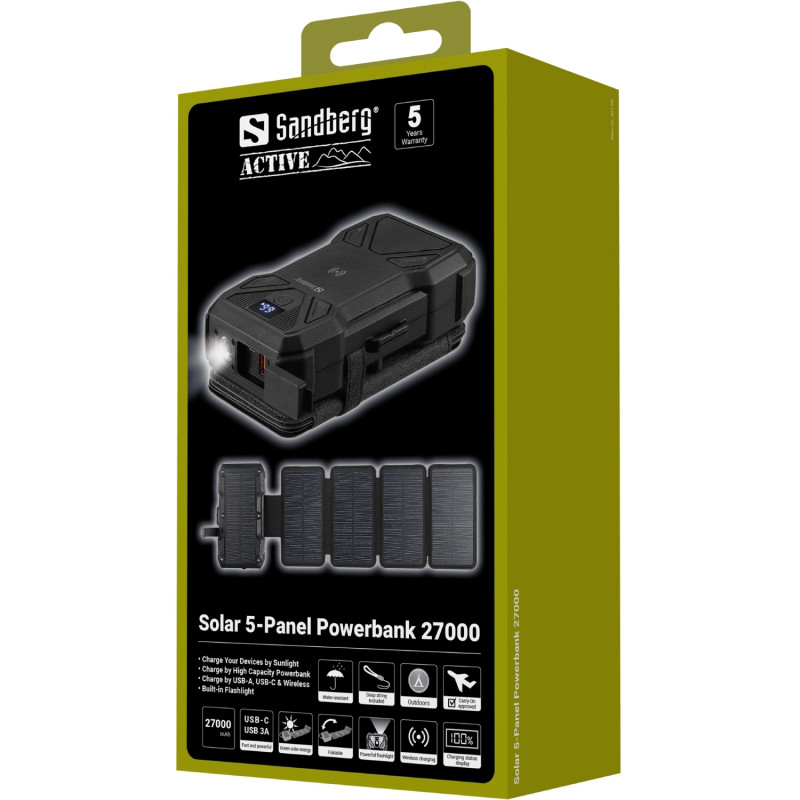 УМБ сонячна 5-Panel 8W Sandberg PD 27000 mAh, 2xUSB-A, USB-C In/Out