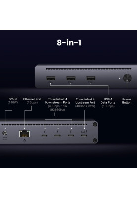 Док-станція Thunderbolt 4 --> 3xTh.4/3xUSBA 3.2/RJ45 Gigabit/140W ARevodok Max 8-in-1 U708 Ugreen