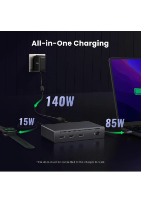 Док-станція Thunderbolt 4 --> 3xTh.4/3xUSBA 3.2/RJ45 Gigabit/140W ARevodok Max 8-in-1 U708 Ugreen