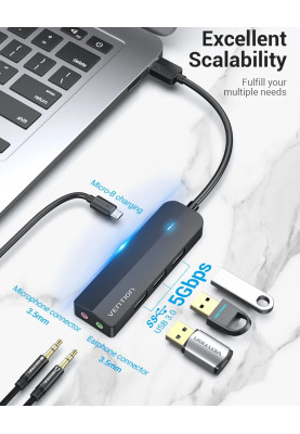 Хаб USB 3.0 -> 3хUSB 3.0/2хTRS Audio/USB Micro 1.0 м. Vention