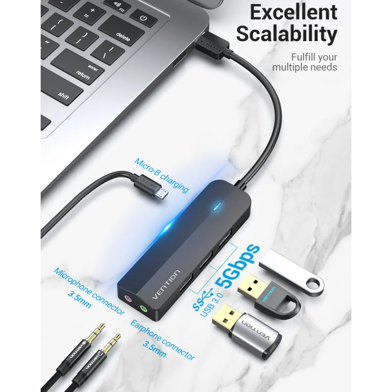 Док станція USB 3.0 -> 3хUSB 3.0/2хTRS Audio/USB Micro 1.0 м. Vention