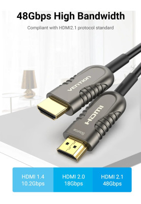 Кабель HDMI M - M,60.0 м, V2.1, Optical 8K 60Гц 48Gbps Dolby 7.1 TPE Black Metal Type Vention