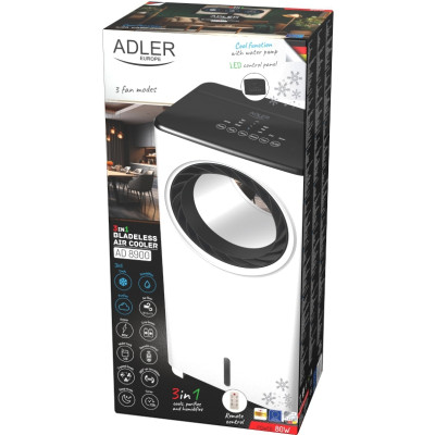 Вентилятор Adler AD 8900 безлопатевий/ 80Вт/ резервуар 4л/ таймер/ пульт ДУ/ зволоження Вентилятор Adler AD 8900 безлопатевий/ 80Вт/ резервуар 4л/ таймер/ пульт ДУ/ зволоження