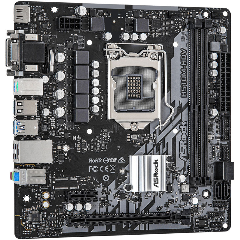 Материнська плата ASRock H510M-HDV (1200/H510, 2*DDR4, 1xPCIex16, HDMI/DVI/VGA, 4xSATAІІІ, GLan, 7.1ch, mATX)
