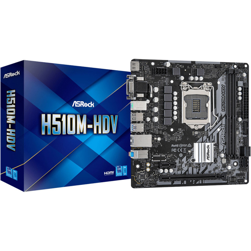 Материнська плата ASRock H510M-HDV (1200/H510, 2*DDR4, 1xPCIex16, HDMI/DVI/VGA, 4xSATAІІІ, GLan, 7.1ch, mATX)