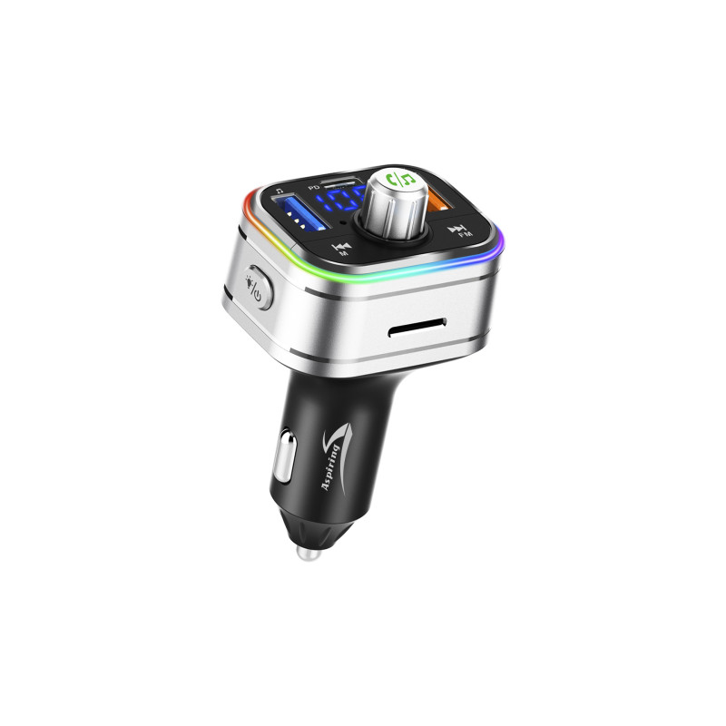 автомобільний FM-трансміттер Aspiring Wave 2 LED/Bluetooth/MicroSD/DSP/QC3.0/Пульт ДК
